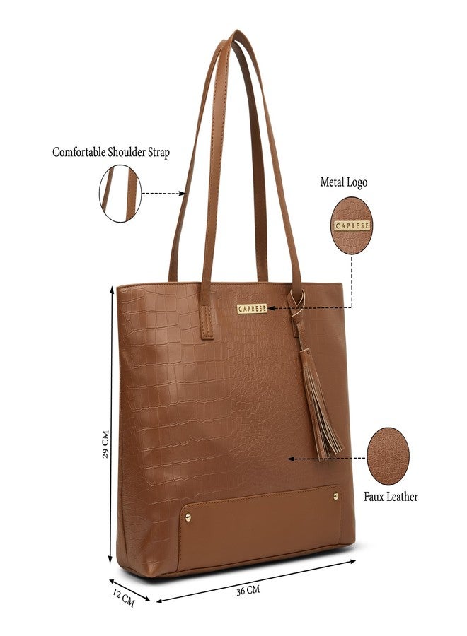 كابريس حقيبة حمل كبيرة من كابريس سانسا للكمبيوتر المحمول مقاس 16 بوصة للنساء | تصميم أنيق ومتين ومتعدد الجيوب للعمل والسفر والتسوق | أحزمة مريحة للكتف والحمل باليد للاستخدام اليومي (لون بني فاتح) - Image 3